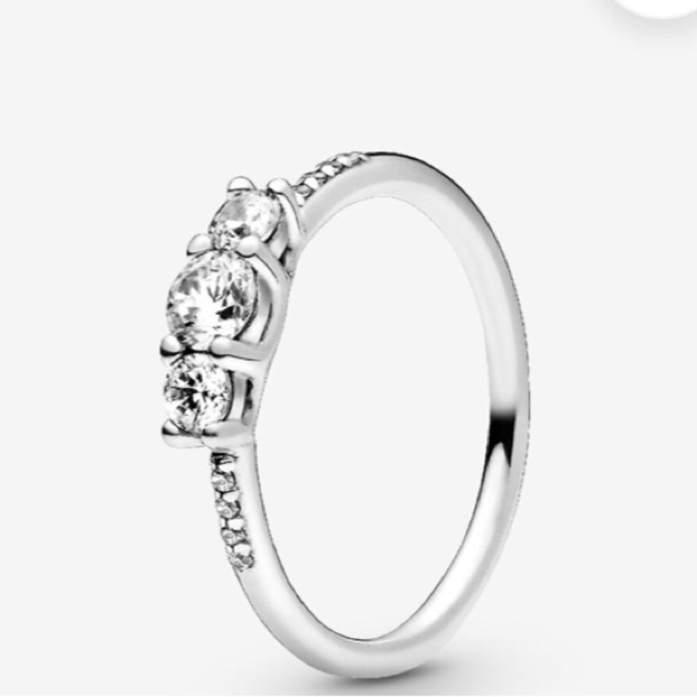 Authentic Pandora Ladies Sterling Silver Three Stone CZ Ring 196242CZ Size 6.5